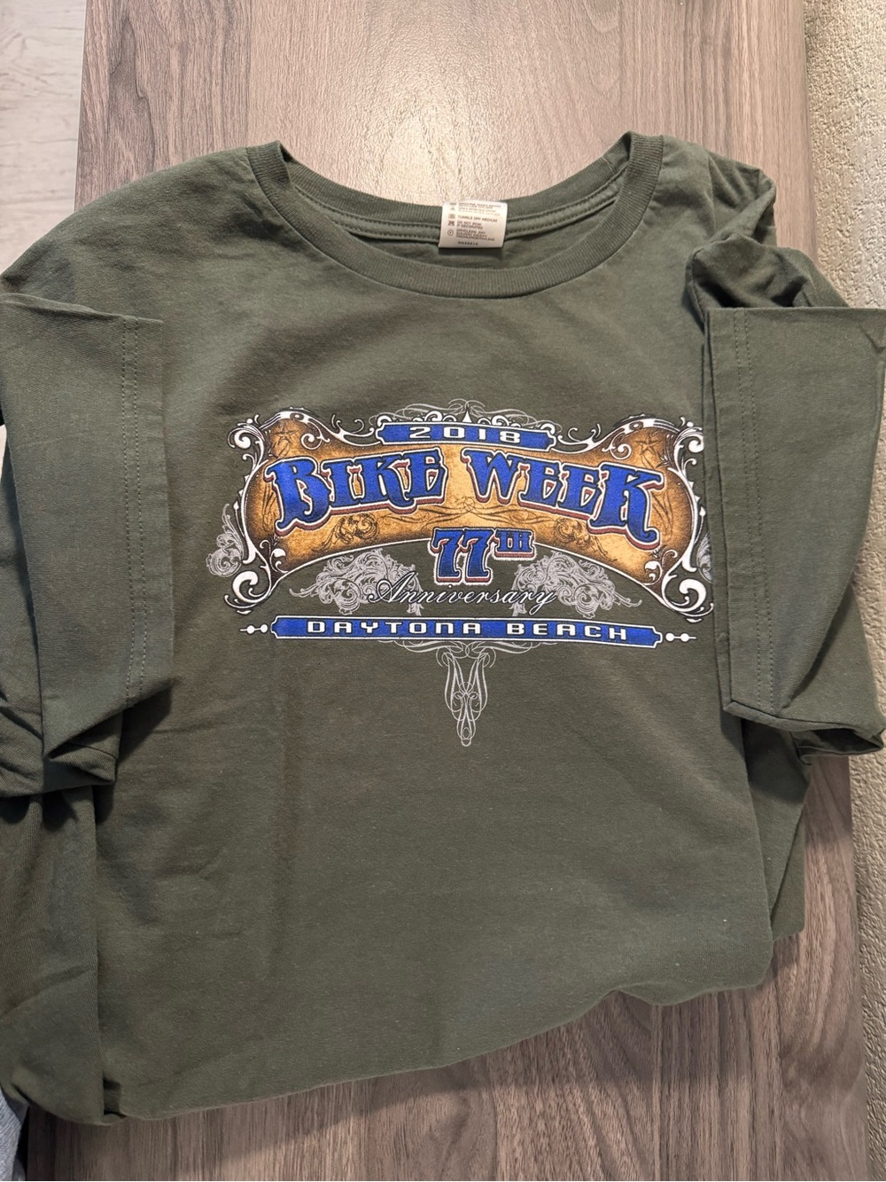 2018 Daytona Beach Bike Week Anvil Olive Green Short-Sleeve Tee, XL